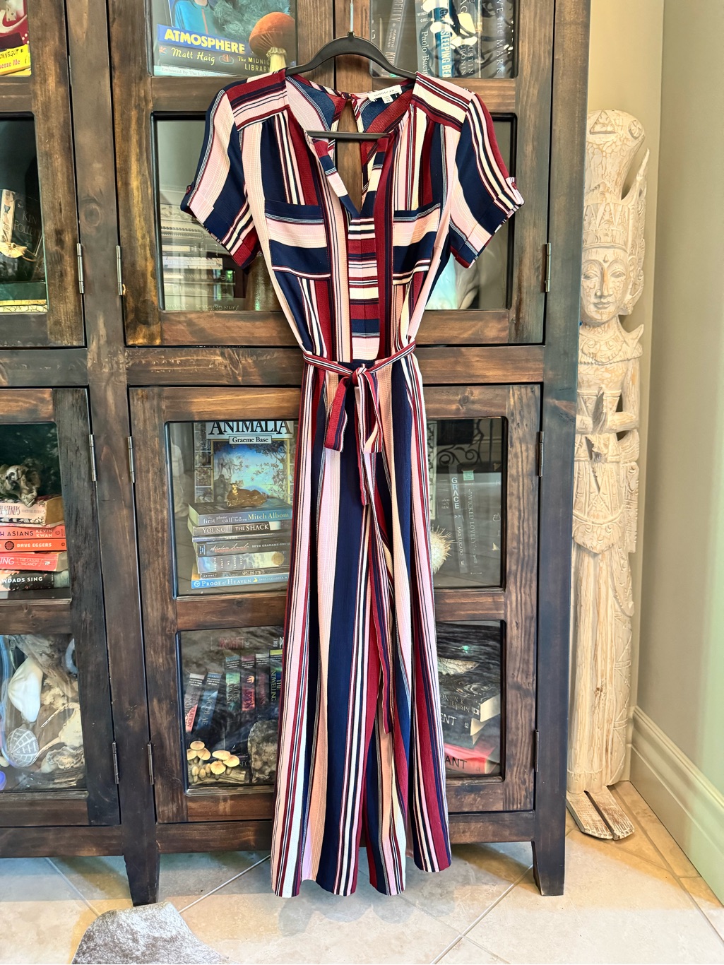 Monteau Red, Navy & Cream Striped Button-Front Jumpsuit — image 3 of 7